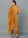 Silk Blend Ochre Yellow Straight Kurta Pant-VKSKD1815_XS