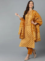 Silk Blend Ochre Yellow Straight Kurta Pant-VKSKD1815A_XS