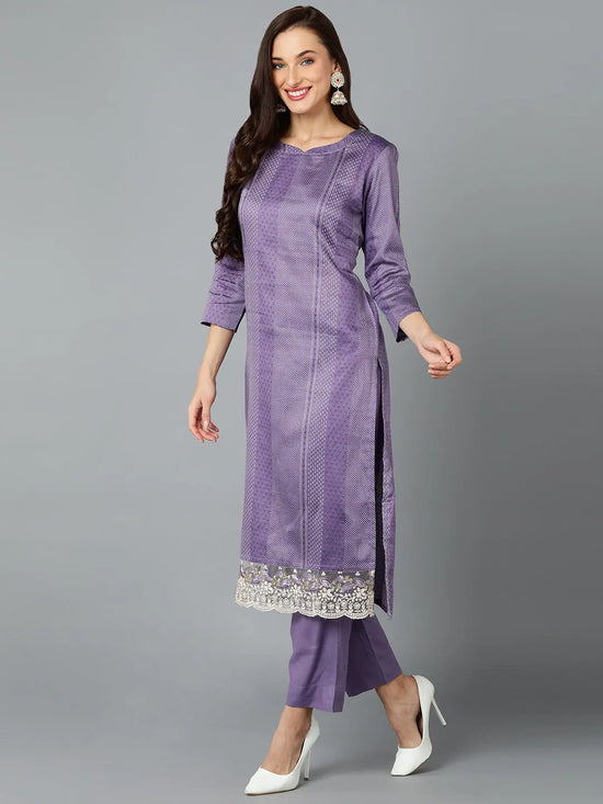 Silk Blend Soft Purple Straight Kurta Pant-VKSKD1831A_XS