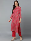 Red Silk Blend Straight Kurta Pant With-VKSKD1812A_XS