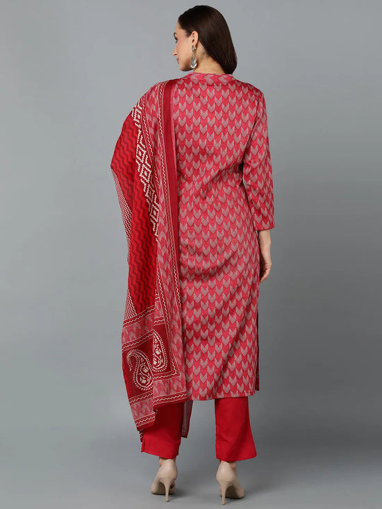 Red Silk Blend Straight Kurta Pant With-VKSKD1812A_XS