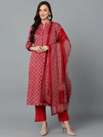 Red Silk Blend Straight Kurta Pant With-VKSKD1812A_XS