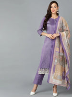 Silk Blend Soft Purple Straight Kurta Pant-VKSKD1831_XS