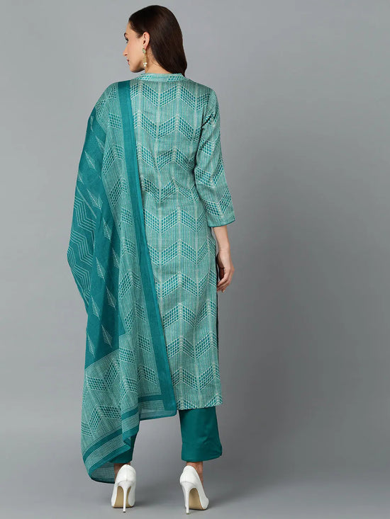 Silk Blend Rama Green Straight Kurta Pant-VKSKD1814_XS