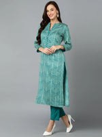 Silk Blend Rama Green Straight Kurta Pant-VKSKD1814_XS