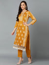 Silk Blend Ochre Yellow Straight Kurta Pant-VKSKD1806_XS