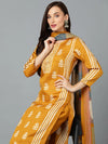 Silk Blend Ochre Yellow Straight Kurta Pant-VKSKD1806_XS