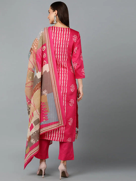 Silk Blend Rani Pink Straight Kurta Pant-VKSKD1809A_XS