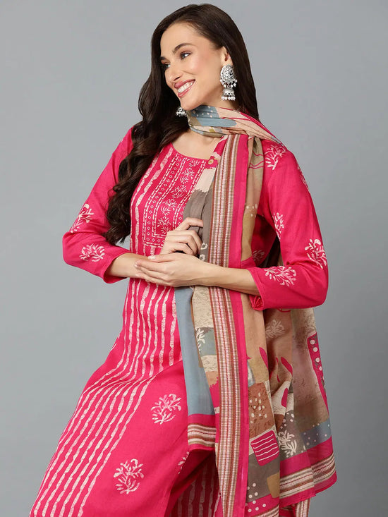 Silk Blend Rani Pink Straight Kurta Pant-VKSKD1809A_XS