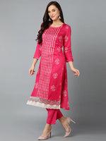 Silk Blend Rani Pink Straight Kurta Pant-VKSKD1809A_XS