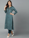 Silk Blend Teal Straight Kurta Pant With-VKSKD1810_XS