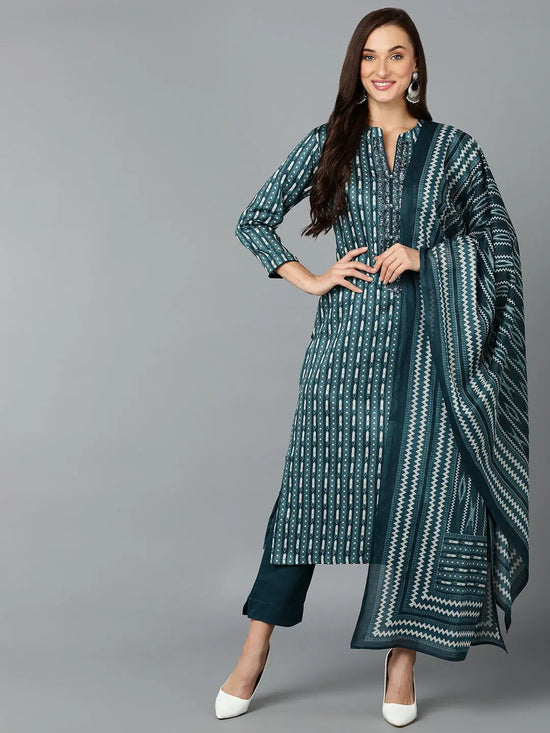 Silk Blend Teal Straight Kurta Pant With-VKSKD1810_XS