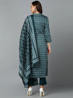 Silk Blend Teal Straight Kurta Pant With-VKSKD1810_XS