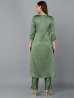 Silk Blend Fern Green Flared Kurta With