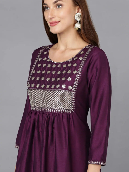 Eggplant Silk Blend Embroidered Festive wear Suit