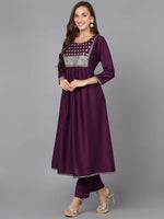 Eggplant Silk Blend Embroidered Festive wear Suit