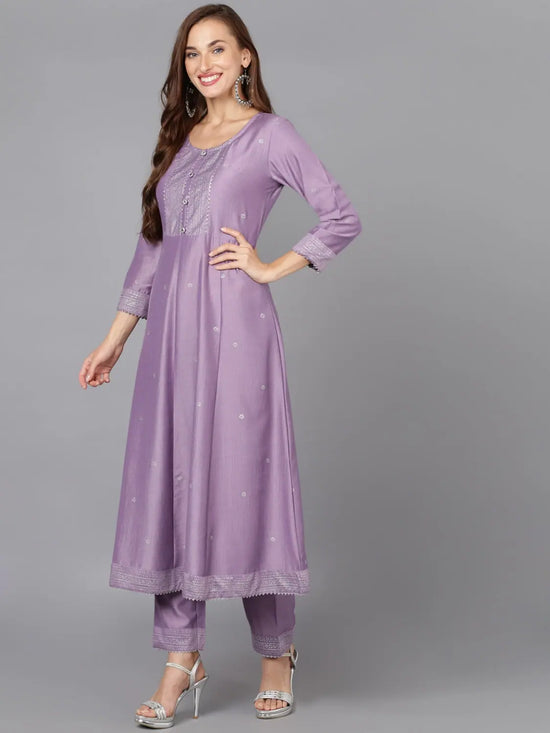 Lilac Silk Blend Embroidered Party wear Suit-VKSKD1779_XS