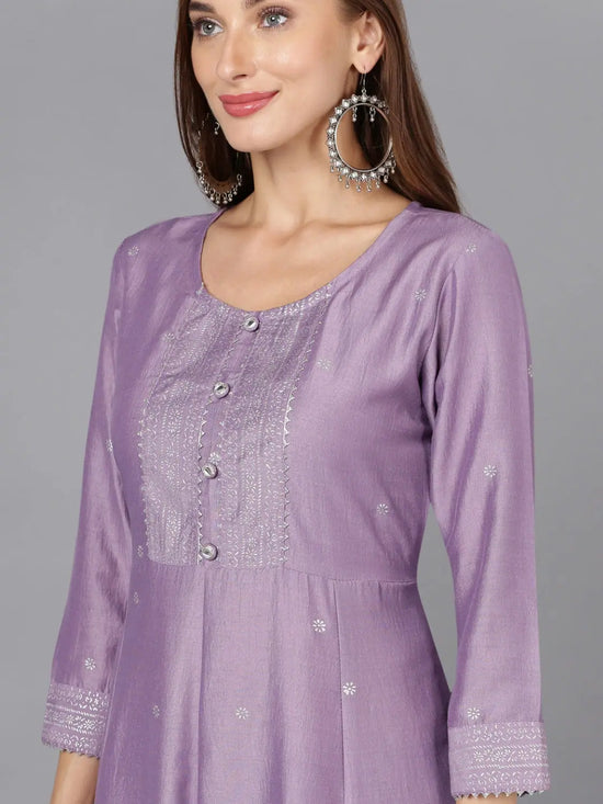 Lilac Silk Blend Embroidered Party wear Suit-VKSKD1779_XS