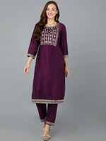 Silk Blend Purple Straight Kurta With Pant-VKSET1400_XS