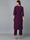 Silk Blend Purple Straight Kurta With Pant-VKSET1400_XS