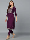 Silk Blend Purple Straight Kurta With Pant-VKSET1400_XS