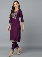 Silk Blend Purple Straight Kurta With Pant-VKSET1400_XS