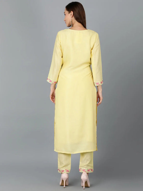 Silk Blend Lemon Yellow Straight Kurta With