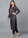 Grey Cotton Blend Straight Kurta Pant With