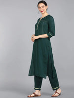 Ahika Cotton Solid Kurta Pant Dupatta Set