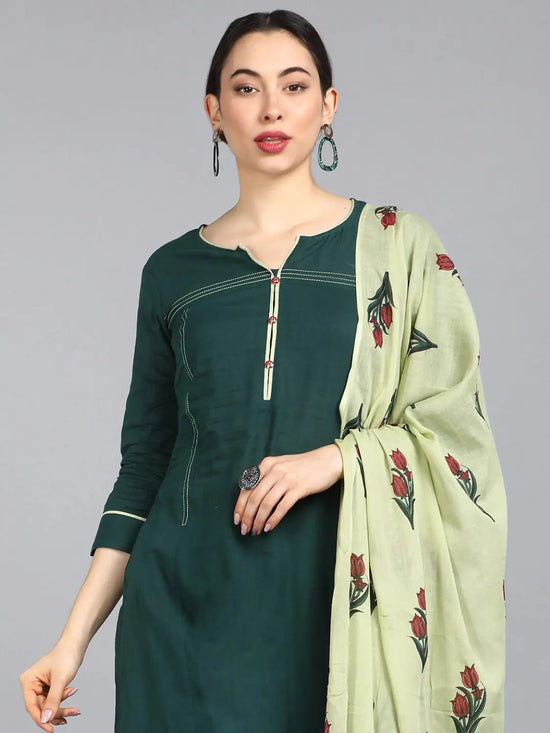 Ahika Cotton Solid Kurta Pant Dupatta Set