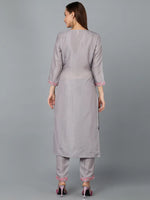 Silk Blend Steel Grey Straight Kurta With