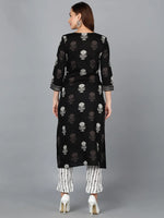 Black Cotton Blend Straight Kurta With Pant-VKSET1386_XS