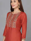 Rust Silk Blend Embroidered Party wear Suit