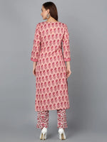 Peach Cotton Blend Straight Kurta With Pant-VKSET1393_XS