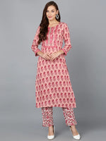 Peach Cotton Blend Straight Kurta With Pant-VKSET1393_XS