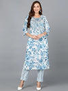 Aegean Blue Cotton Blend Straight Kurta With