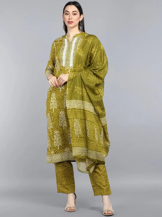 Ahika Pure Cotton Printed Kurta Pant Dupatta-VKSKD1109AB_XS