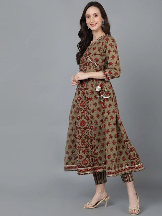 Ahika Women Cotton Printed Kurta Trousers With-VKSKD1582_XS