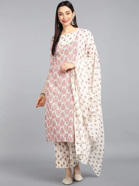 Ahika Pure Cotton Printed Kurta Pant Dupatta-VKSKD1106AB_S