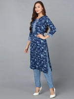 Navy Blue Cotton Blend Straight Kurta With