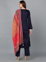 Navy Blue Cotton Blend Straight Kurta Pant