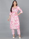 Rose-Pink Cotton Blend Straight Kurta With Pant