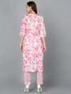 Rose-Pink Cotton Blend Straight Kurta With Pant