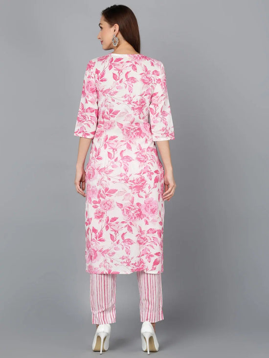 Rose-Pink Cotton Blend Straight Kurta With Pant