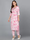 Rose-Pink Cotton Blend Straight Kurta With Pant