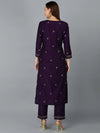 Silk Blend Purple Straight Kurta With Pant-VKSET1406_XS