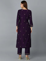 Silk Blend Purple Straight Kurta With Pant-VKSET1406_XS