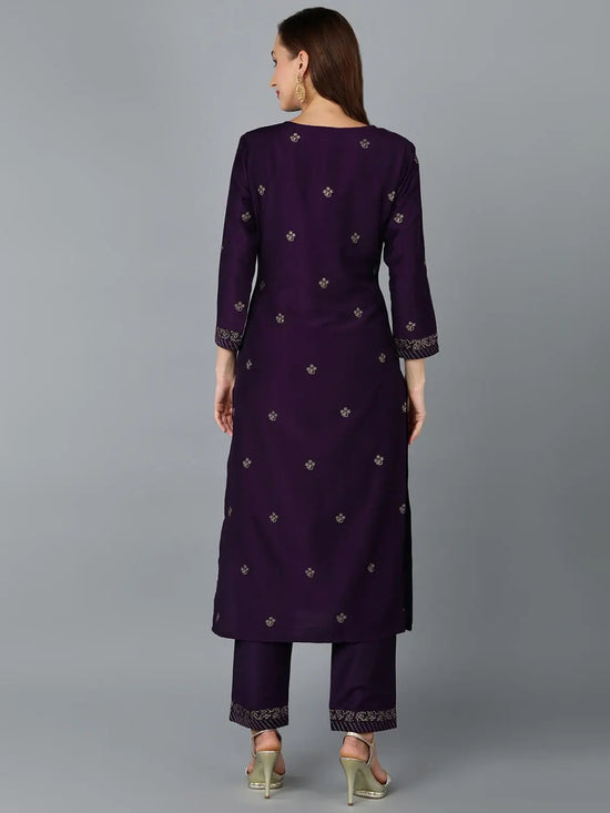 Silk Blend Purple Straight Kurta With Pant-VKSET1406_XS