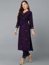 Silk Blend Purple Straight Kurta With Pant-VKSET1406_XS