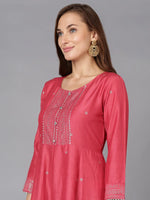 Punch Pink Silk Blend Embroidered Party wear